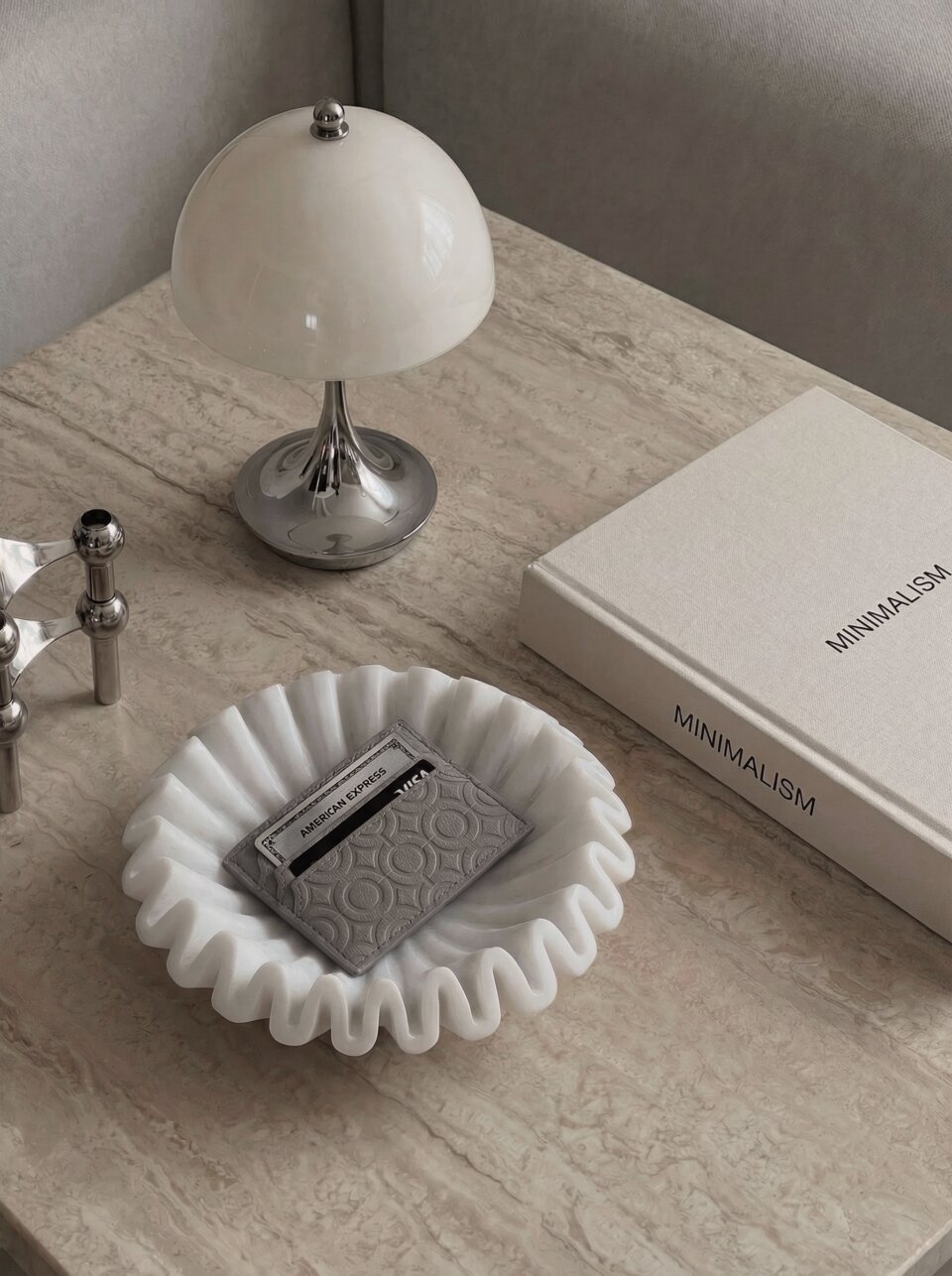 grey textured leather cardholder wallet, embossed geometric pattern