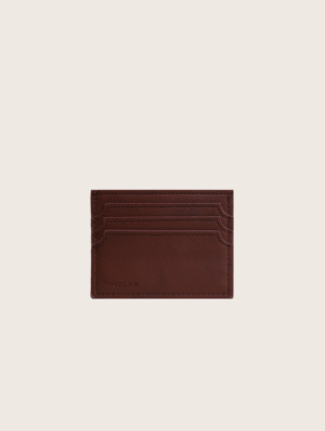 brown textured leather cardholder wallet, embossed geometric pattern