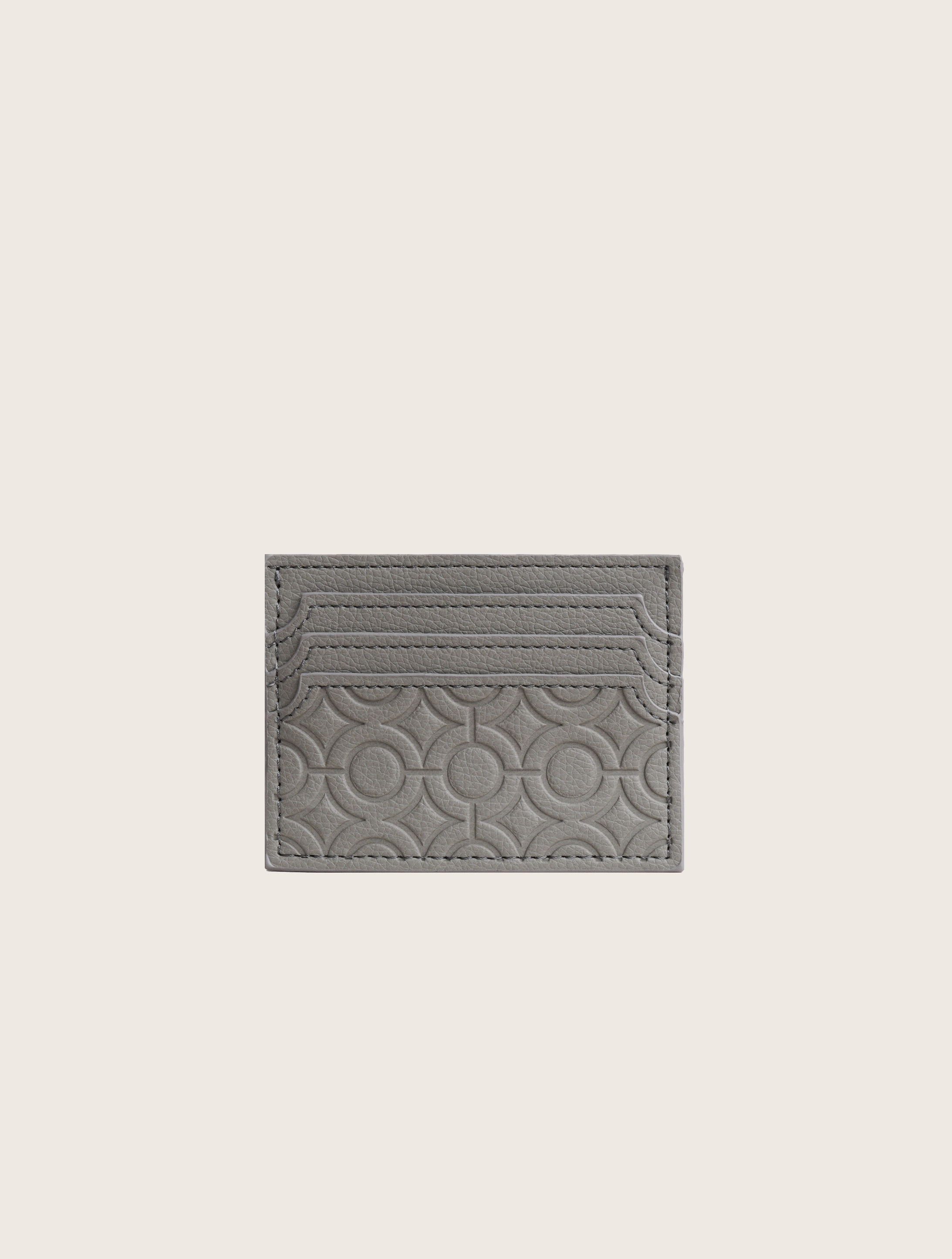 grey textured leather cardholder wallet, embossed geometric pattern