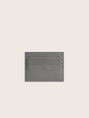 grey textured leather cardholder wallet, embossed geometric pattern
