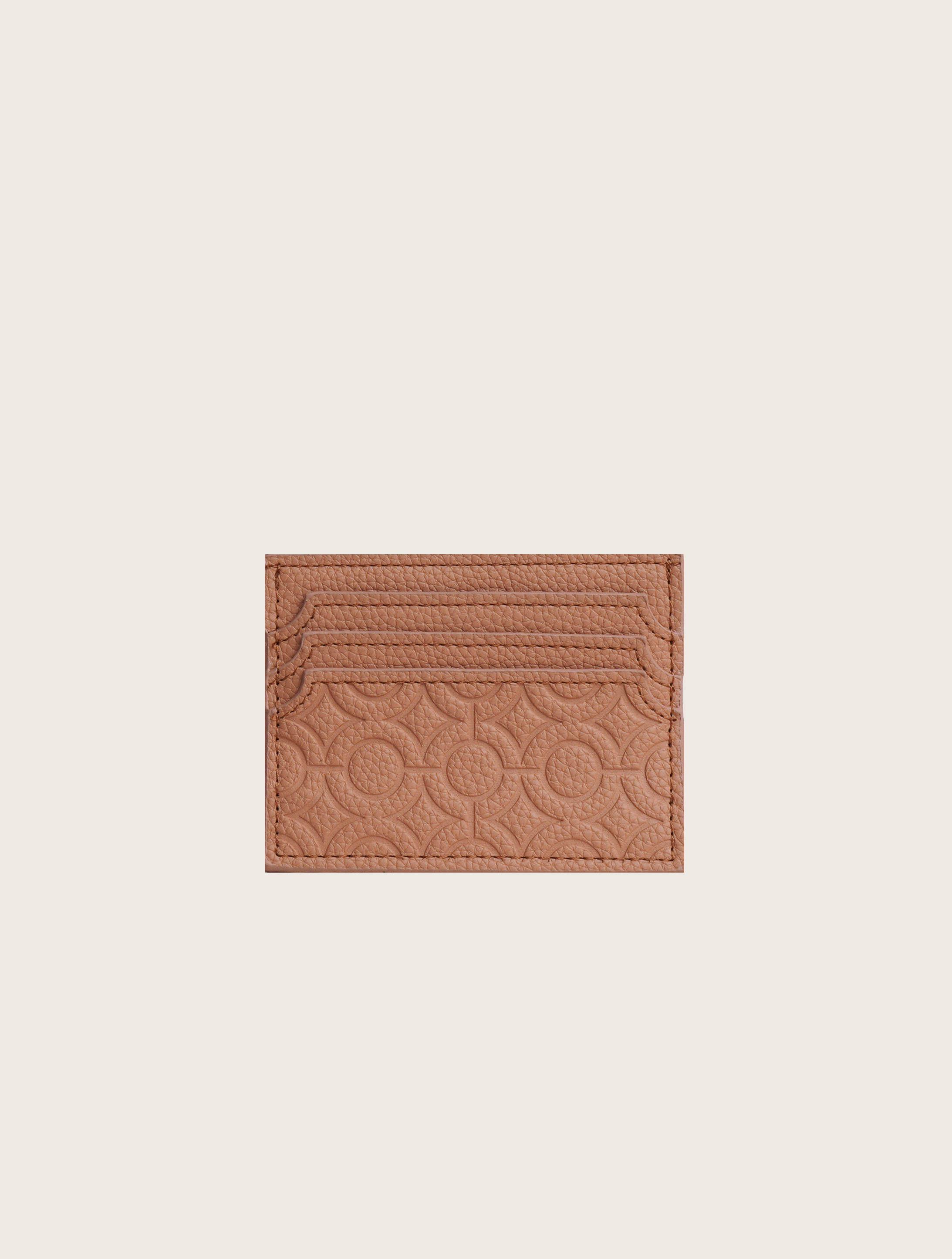 clay brown textured leather cardholder wallet, embossed geometric pattern
